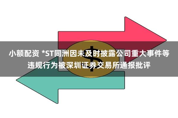 小额配资 *ST同洲因未及时披露公司重大事件等违规行为被深圳证券交易所通报批评